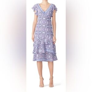 Nannette Lepore Blue Abstract 100% Silk Dess - size 4